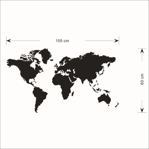 World map wall sticker in black silhouette design measuring 105x60cm for office decor