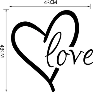 Sticker mural cœur noir Love minimaliste décoration avec dimensions de 43cm