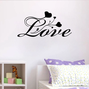 Minimalist black Love wall sticker with heart and leaf elements for home wall decoration