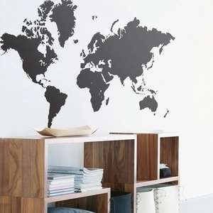 Minimalist black world map wall sticker for modern office and home wall decor