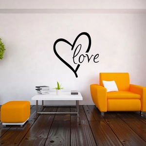 Sticker mural cœur noir minimaliste avec lettrage love pour salon moderne