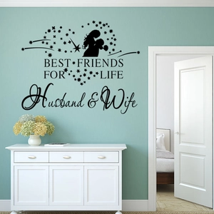 Sticker mural noir romantique avec citation Husband and Wife pour la maison