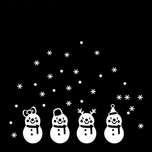 White Christmas Window Stickers PVC Removable Cartoon Snowman Snowflake Wall Decals For Glass Display Festive Home Decor