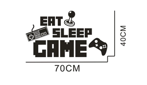 Détail montrant les dimensions 40x70cm du sticker mural Eat Sleep Game avec icônes de jeu
