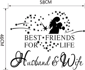 Sticker mural noir romantique avec silhouette de couple et étoiles, taille 58cm x 46cm