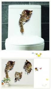 3D vivid orange tabby cat wall decal set showing realistic breakthrough effect on surfaces