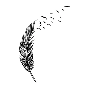 Detailansicht Wandtattoo schwarze Feder die sich in fliegende Vögel für Wände verwandelt
