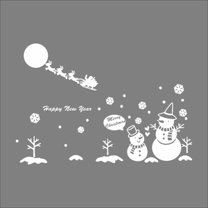 Weiße Weihnachts-Wandaufkleber mit Weihnachtsmann, Schneemännern und Schneeflocken für Deko