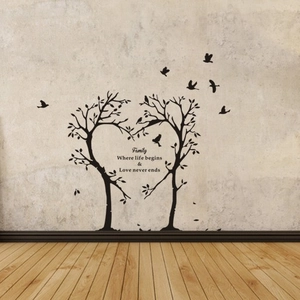 Sticker mural arbre de famille en cœur avec citation inspirante pour décor de maison