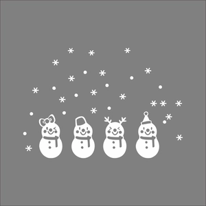 Macro detail of waterproof vinyl Christmas snowman window decals and snowflake stickers