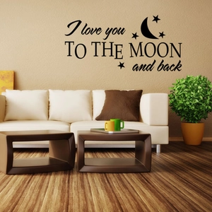 Sticker mural noir 'I love you to the moon and back' avec étoiles et lune décoration