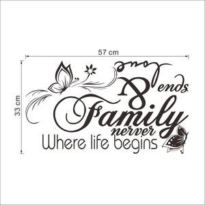 Détail du sticker mural Family dimensions 57x33cm avec motifs de fleurs et papillons