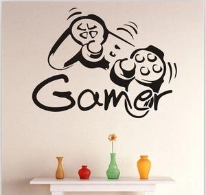 Adesivo murale Gamer creativo con icona del controller di gioco disegnata a mano nero