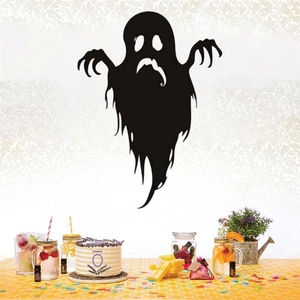 Detailed view of black ghost wall decal in silhouette style for Halloween party decor