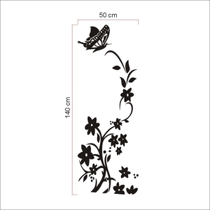 Black butterfly and floral vine wall sticker measuring 50x140cm for home decoration
