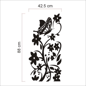 Elegant black butterfly and floral vine wall sticker measuring 42.5cm by 88cm for home decor