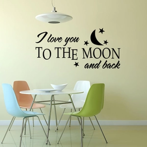 Sticker mural noir I love you TO THE MOON and back pour décoration de salle à manger