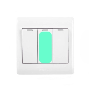 Luminous 3-gang wall switch panel with glow-in-the-dark labels on white flame-retardant PC