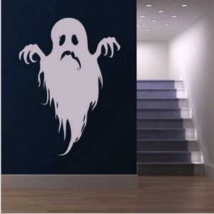 Ghost wall decal detail showing a white scary ghost with long claws for Halloween decoration