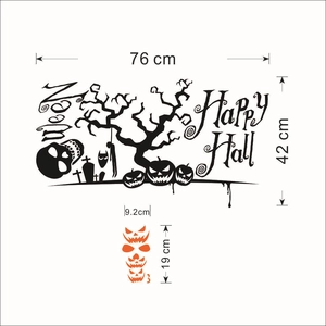 Halloween wall sticker with skeleton tree and pumpkins measuring 76cm by 42cm for decor