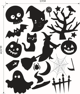 Black Halloween wall decal with ghosts and pumpkins, 57x66.5cm removable decor