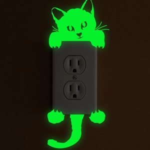 Glow In The Dark Luminous Cat Wall Sticker Cute Cartoon Kitten Switch Outlet Sticker For Kids Room Bathroom Home Decor PVC