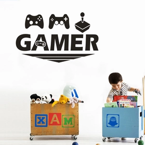 Sticker mural Gamer noir avec icônes de manettes pour déco de chambre d'enfant