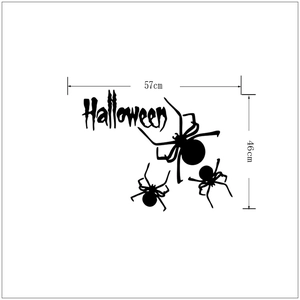 Détail du kit stickers Halloween avec texte noir et araignées incluant les mesures