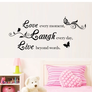 Love Laugh Live Motivational Quote Wall Sticker Butterfly Vine PVC Waterproof Removable Decal For Home Living Room Decoration