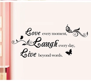 Live Laugh Love wall decal with butterfly accents for minimalist home living room decor