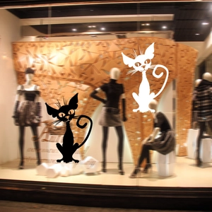 Halloween magic cat wall stickers in black and white for glass window decoration