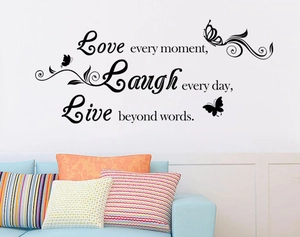 Inspirational Love Laugh Live vinyl wall decal with butterflies for living room decor
