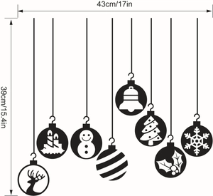 Dimensions détaillées des stickers de Noël en silhouette avec mesures de 43x39 cm affichées