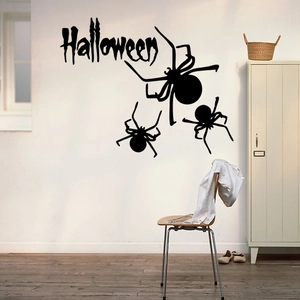 Stickers muraux Halloween avec lettrage noir et trois araignées pour décoration intérieure