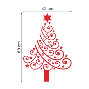 Creative red Christmas tree wall sticker with stars and swirls, size 42x60 cm home decor
