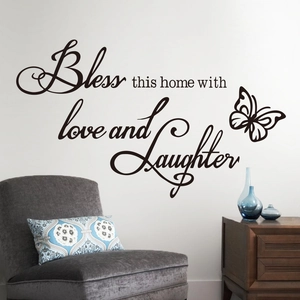 Modern Minimalist PVC Waterproof Wall Decal Bless This Home With Love And Laughter Butterfly Quote Decor Sticker For Living Room