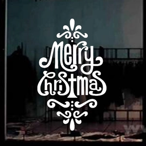 White Christmas Merry Christmas window sticker with elegant scroll patterns for holiday decor