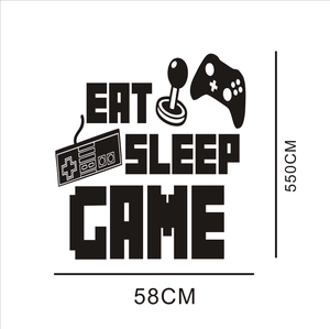 Sticker mural Eat Sleep Game avec icônes de manette pour déco de chambre, 58 cm large