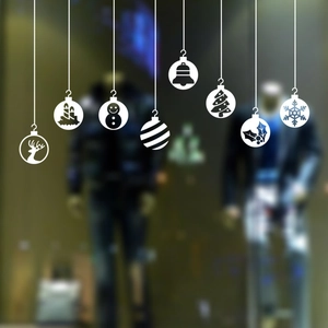 Stickers Muraux Joyeux Noël Renne Cloche Bonhomme de Neige PVC Découpé Imperméable Autocollants pour Vitrine de Magasin et Maison