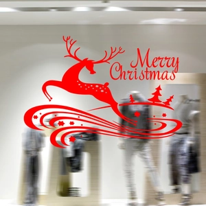 Sticker Mural Renne Sapin de Noël Merry Christmas PVC Imperméable Décalcomanie de Fenêtre pour Salon Chambre Décoration Magasin