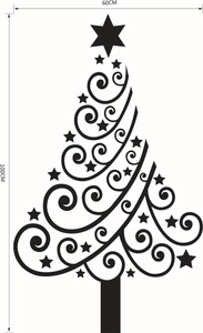 Detailed size specifications for Christmas tree wall decal measuring 60cm by 100cm