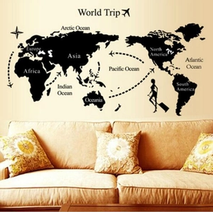 World Map Wall Sticker PVC Removable Silhouette Map Mural Traveler Plane Design Modern Living Room Study Home Decor Poster