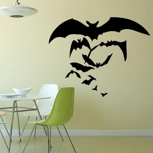 Halloween black bat wall decals set for living room window glass decor and bedroom