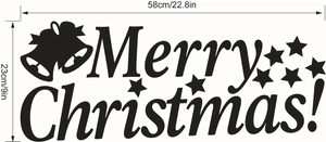 Tableau des tailles pour sticker mural Merry Christmas montrant 58cm par 23cm et cloches