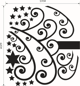 Detail view of star and swirl wall decal with 57cm by 62cm size dimensions