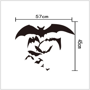 Detailed dimensions showing 57cm by 45cm layout for black bat wall decal set