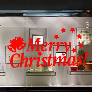 Stickers muraux Joyeux Noël rouges avec cloches et étoiles pour décoration de fenêtres