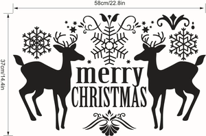 Detailed dimensions of Christmas reindeer wall stickers with Merry Christmas typography