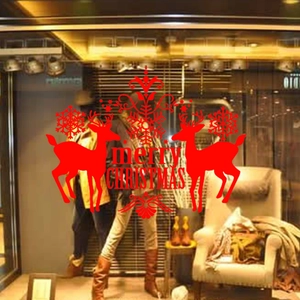 Merry Christmas Wall Sticker PVC Reindeer Snowflake Window Decal Precision Carving Living Room Shop Window Decoration