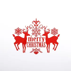Red Merry Christmas reindeer window decals with snowflake wall stickers for holiday decor